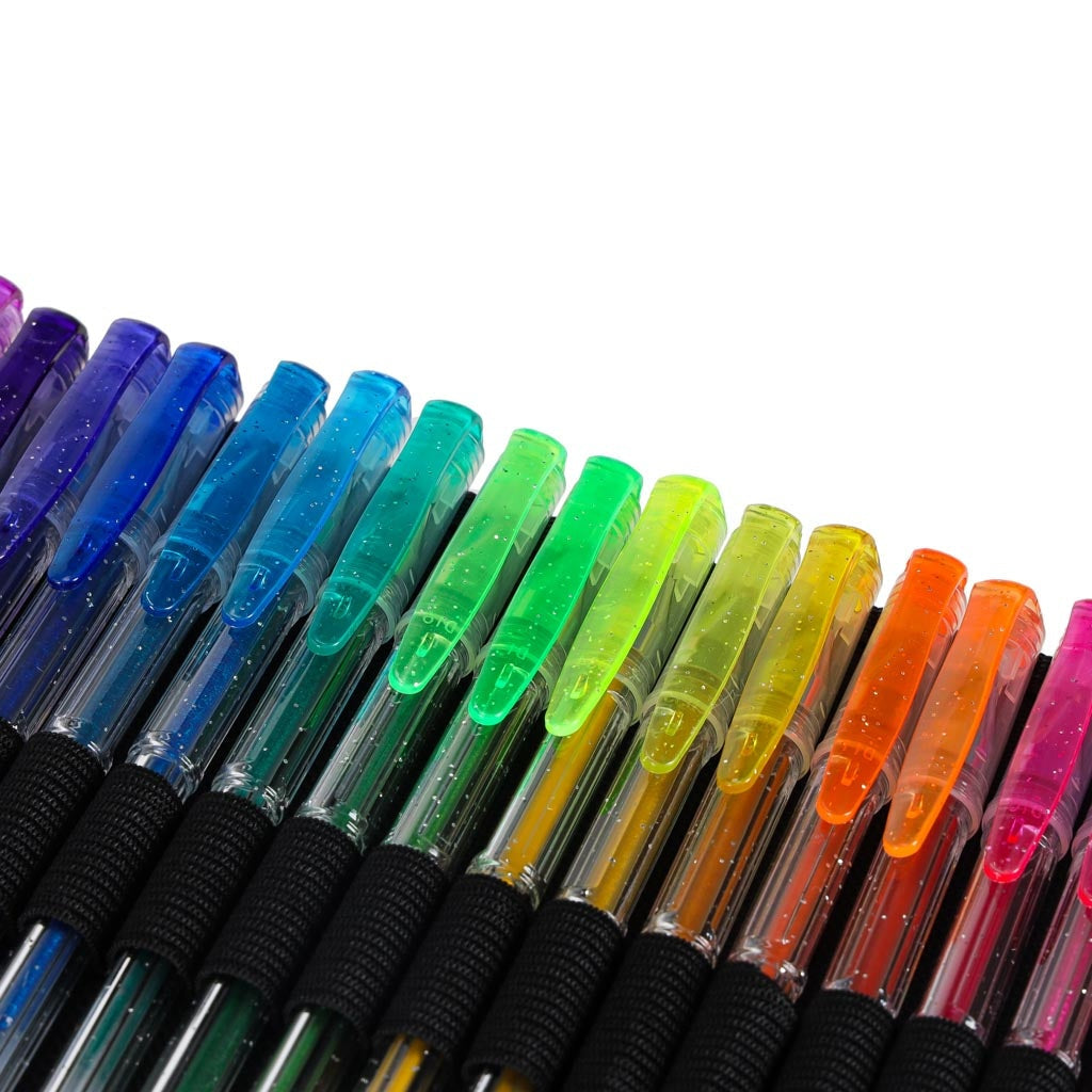 Gelpenna set 100 st + 100 refiller glitter/metallic/neon i fodral