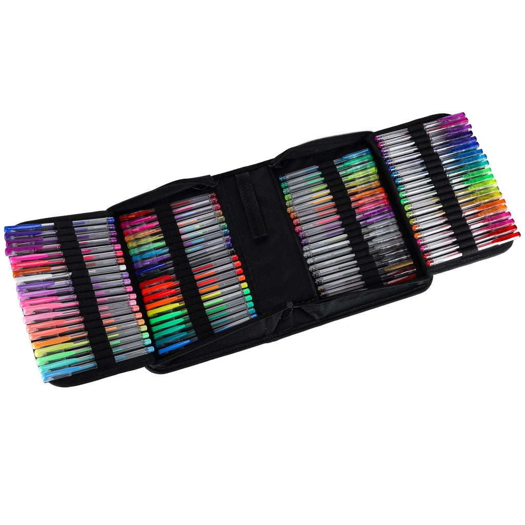 Gelpenna set 100 st + 100 refiller glitter/metallic/neon i fodral