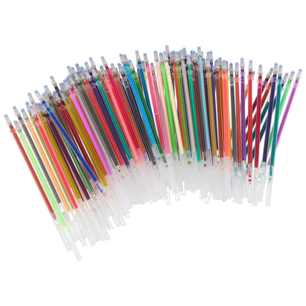 Gelpenna set 100 st + 100 refiller glitter/metallic/neon i fodral