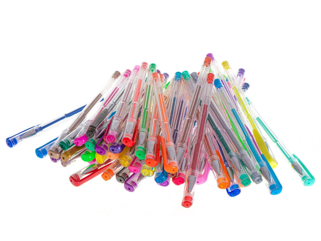 Gelpennor set 50-pack med glitter, metallic, pastell i plastlåda