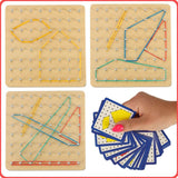 Geoboard träplatta med spikar, 40 gummiband & 24 mönsterkort