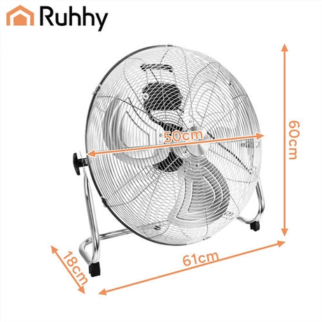 Golvfläkt 50 cm 130W metall, 3 hastigheter, 180 cm kabel