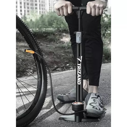 Golvpump med manometer 16 bar, universal för bil/cykelventil, 3 munstycken