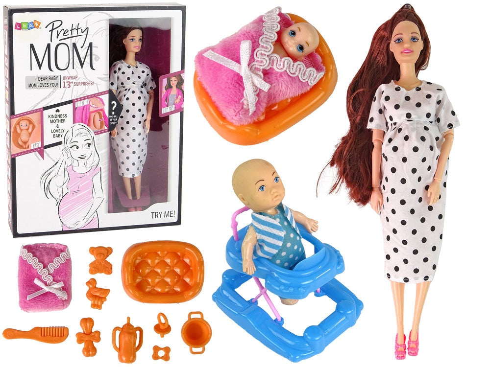 Gravid docka set 30 cm med baby, pojkdocka och tillbehör