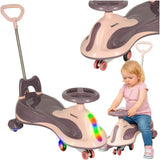 Grawitationsåkdon för barn 3-6 år med LED-hjul och skjuthandtag lila/rosa