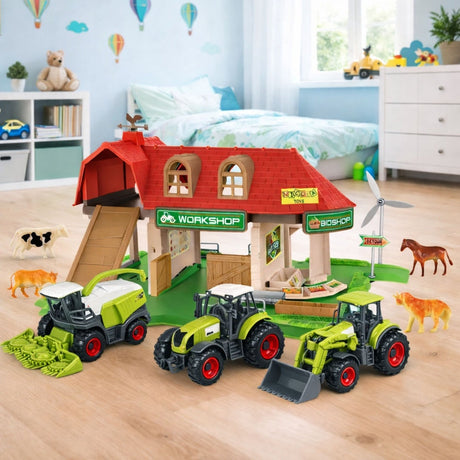 Gårdslekset 42 delar med stall, 2 traktorer med släp och djur