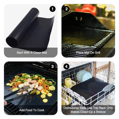 Grillmattor non-stick 40x33 cm 3-pack för grill och ugn svart