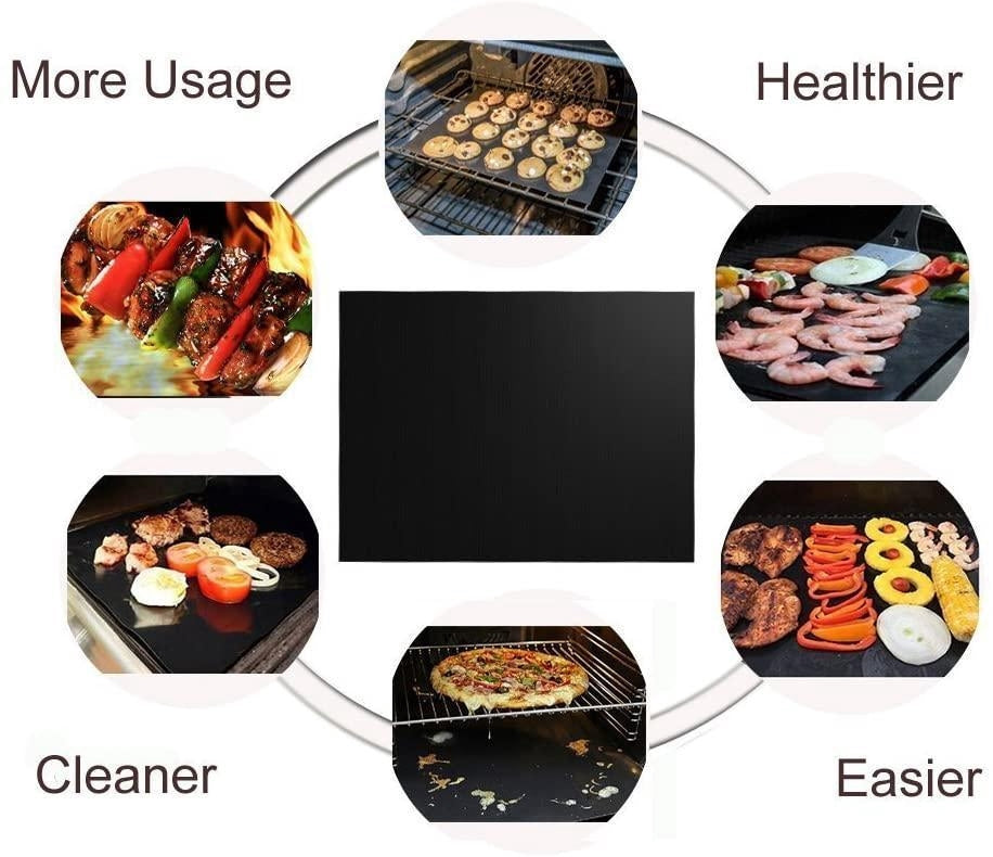 Grillmattor non-stick 40x33 cm 3-pack för grill och ugn svart