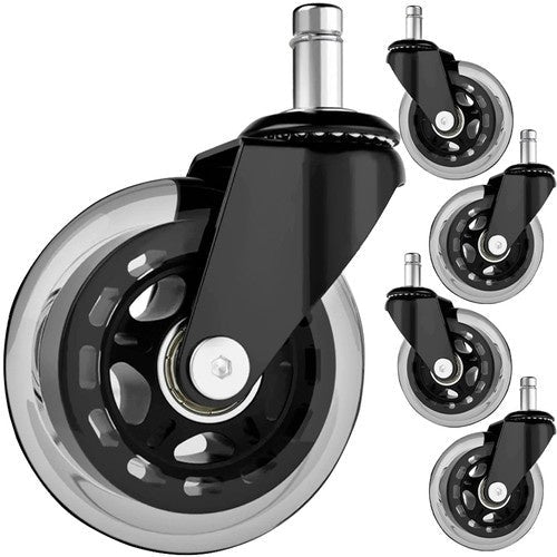 Gummihjul till kontorsstol 5-pack 11 mm pinne, tysta golvskydd