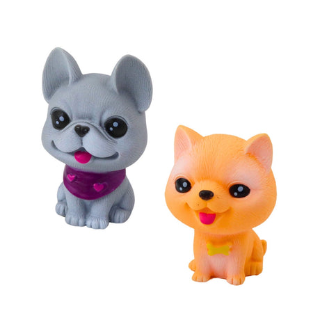 Gummihundfigurer set 6-pack med hundkoja och transportbur, ca 8 cm