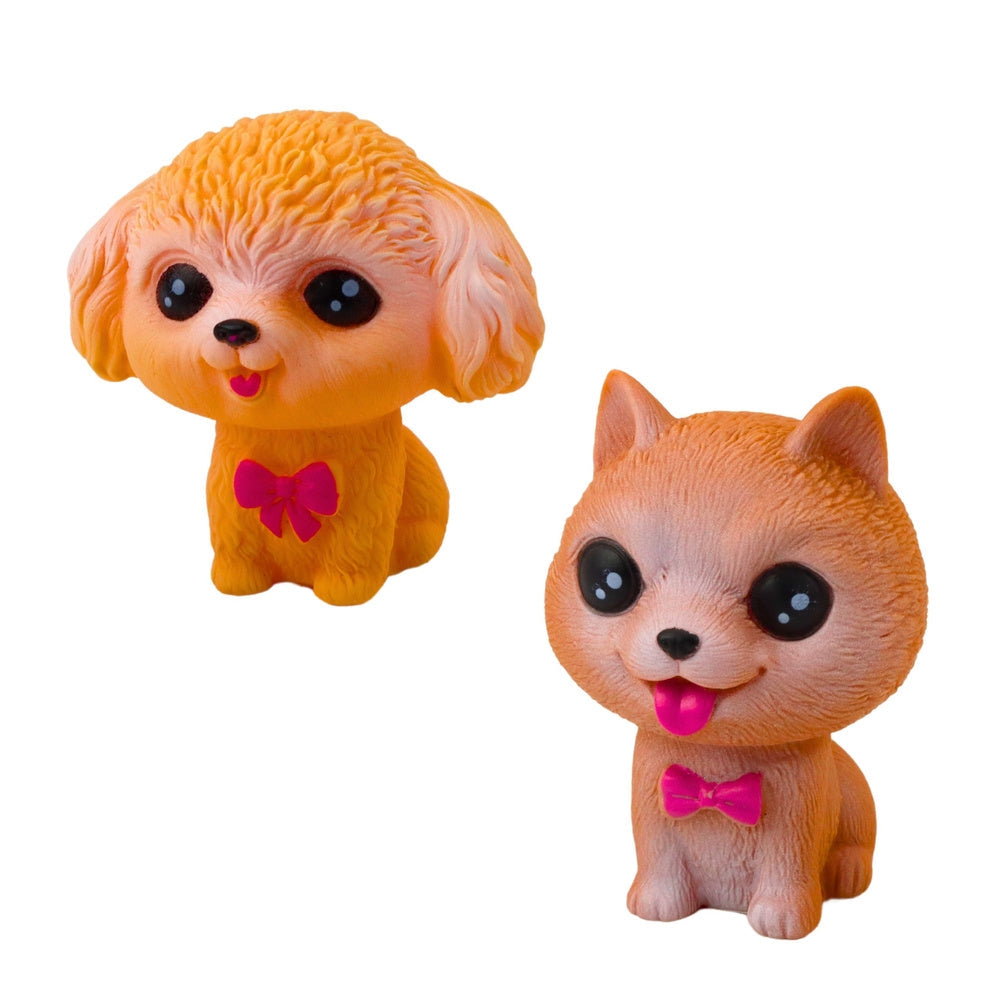 Gummihundfigurer set 6-pack med hundkoja och transportbur, ca 8 cm