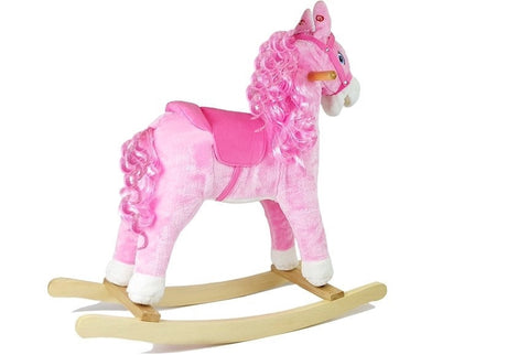 Gungande häst i plysch rosa med ljud och rörlig mun/svans 74 cm