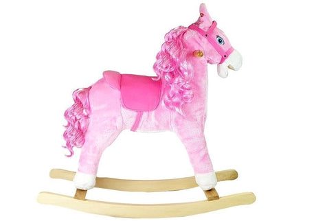 Gungande häst i plysch rosa med ljud och rörlig mun/svans 74 cm