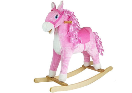 Gungande häst i plysch rosa med ljud och rörlig mun/svans 74 cm