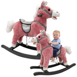 Gungande häst med ljud 74 cm plysch rosa med sadel och handtag