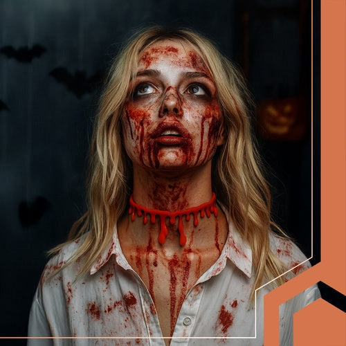 Halloween choker halsband röd blodmotiv, justerbar 30-35 cm