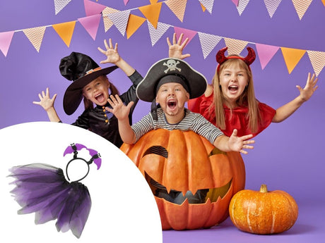 Halloweenkostym barn kjol + hårband fladdermus svart/lila