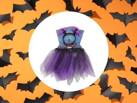Halloweenkostym barn kjol + hårband fladdermus svart/lila