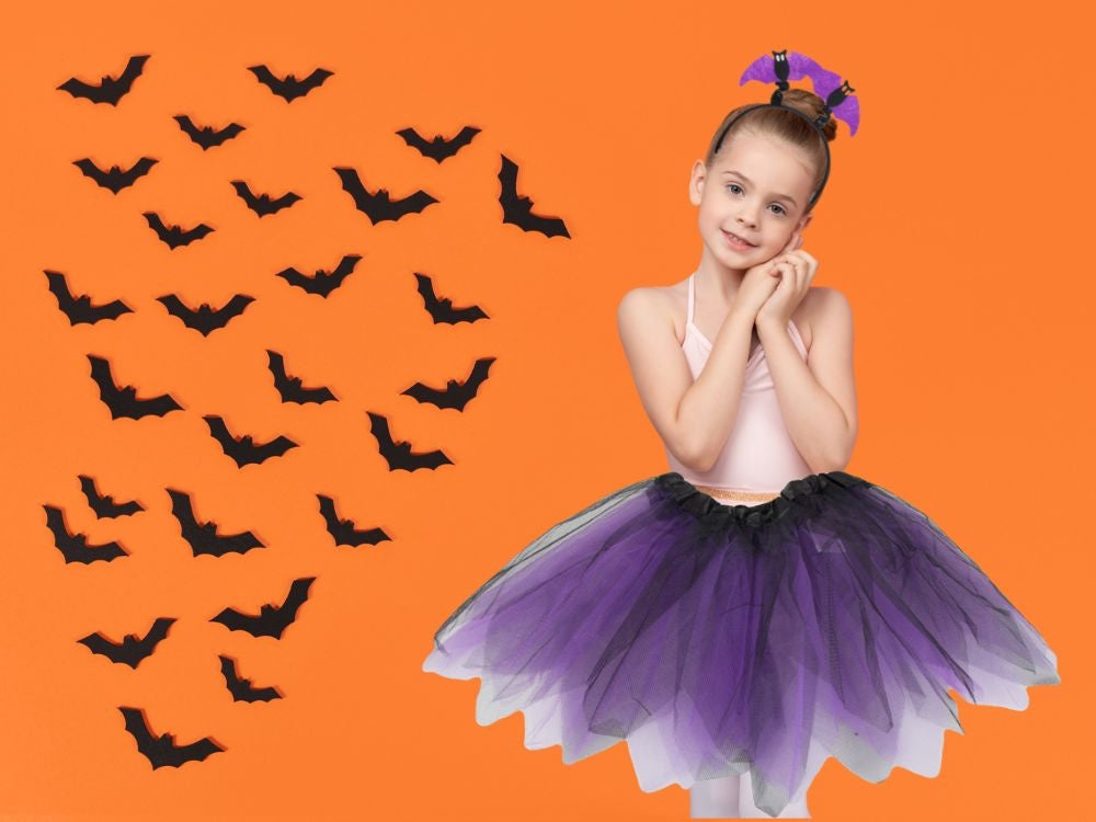 Halloweenkostym barn kjol + hårband fladdermus svart/lila