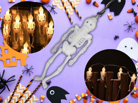 Halloween ljusslinga 2 m med 10 skelett LED varmvit batteridriven