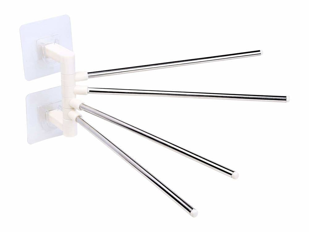 Handdukshängare vägg 4 svängbara armar självhäftande vit 24 cm
