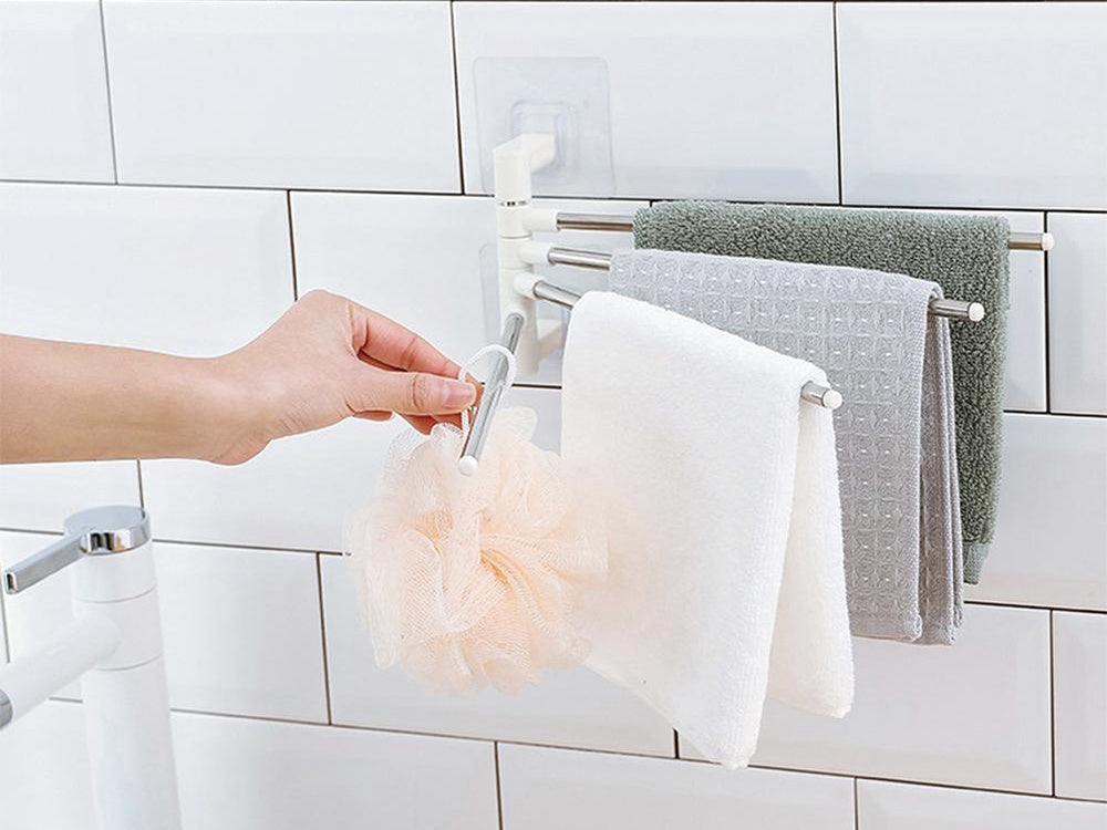 Handdukshängare vägg 4 svängbara armar självhäftande vit 24 cm