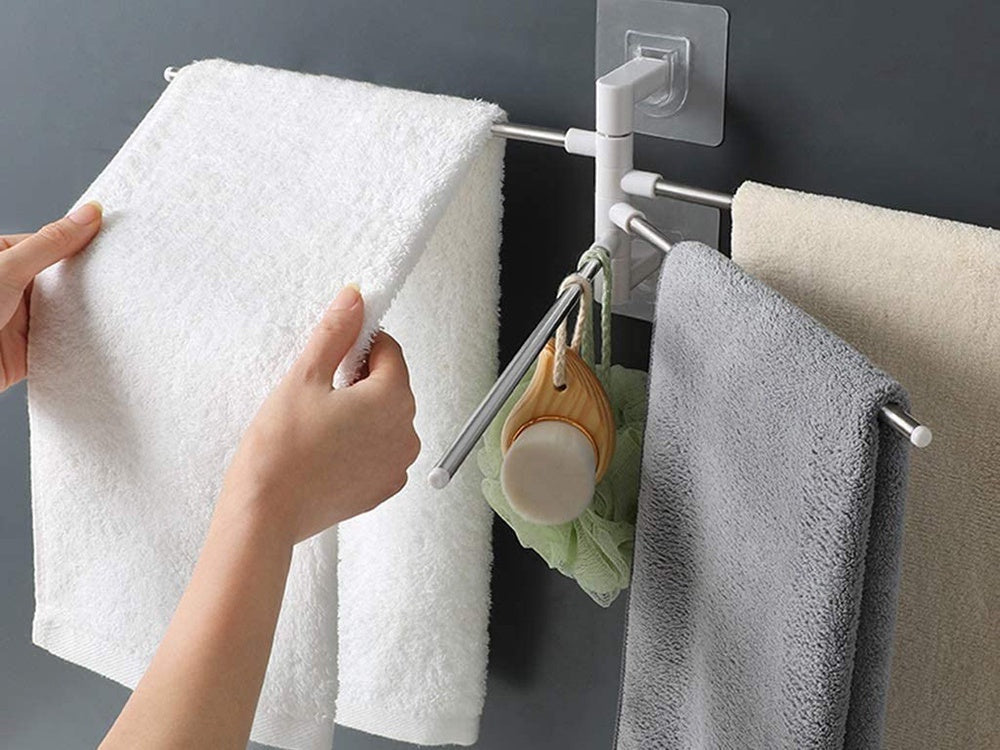 Handdukshängare vägg 4 svängbara armar självhäftande vit 24 cm