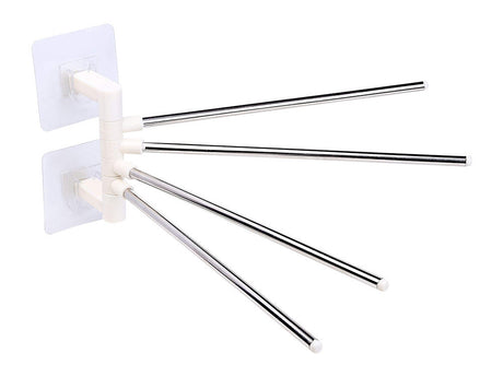Handdukshängare vägg 4 svängbara armar självhäftande vit 24 cm