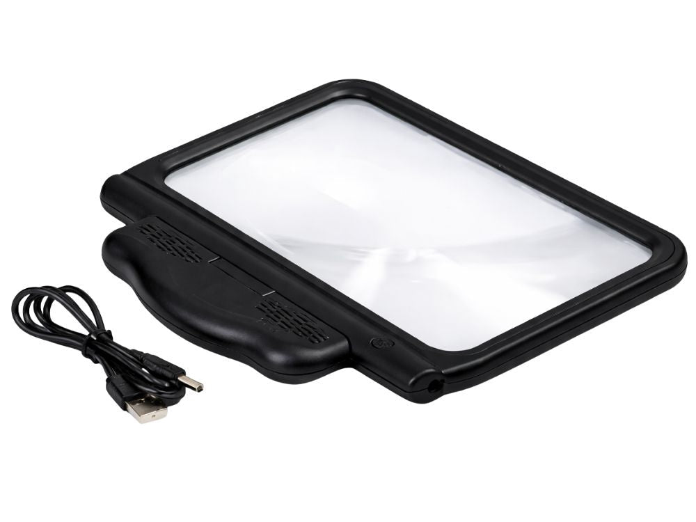 Handhållet förstoringsglas 2,5x med 48 LED och USB vit/svart