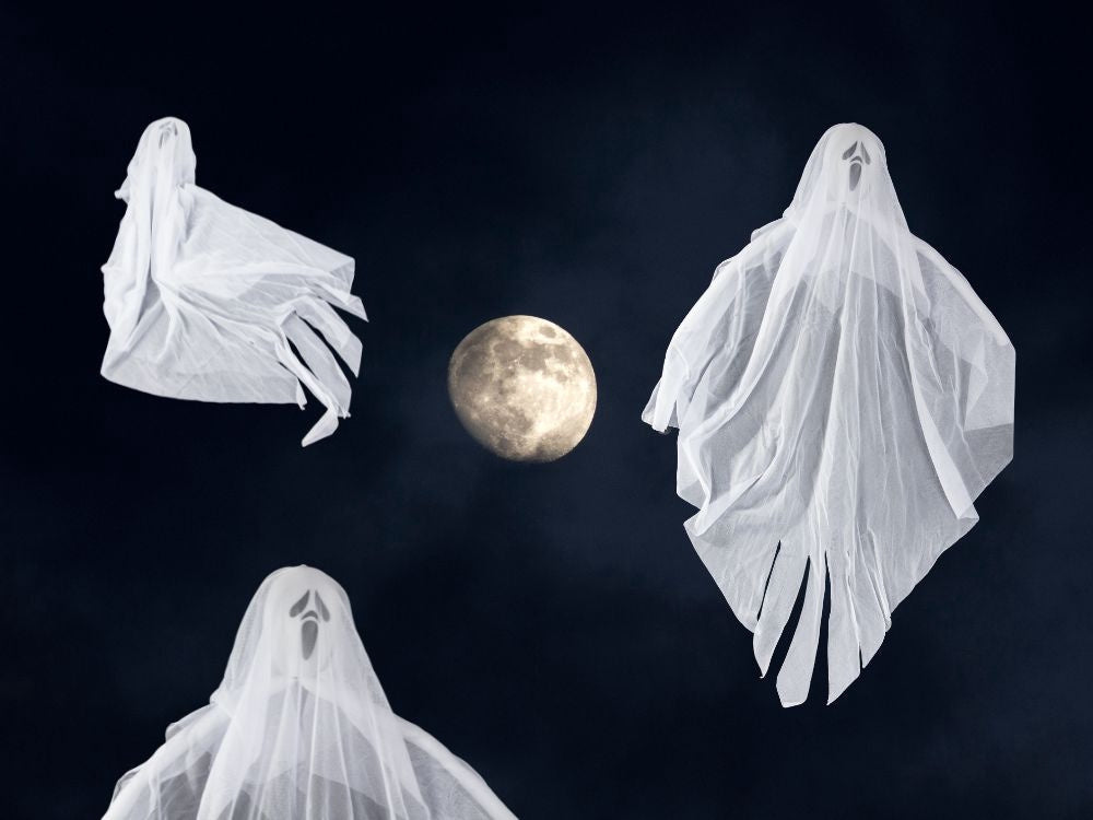 Hängande Halloween-dekoration spöke tyg/plast svart/vit 65 cm