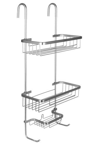 Hängande duschhylla 3 hyllor aluminium silver med sugkopp 63 cm