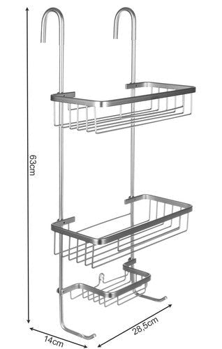 Hängande duschhylla 3 hyllor aluminium silver med sugkopp 63 cm