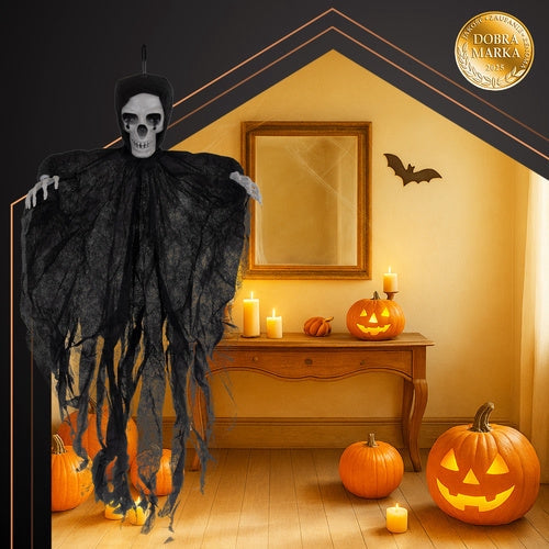 Hängande skelett Halloween-dekoration 70x60 cm svart för inom/utomhus