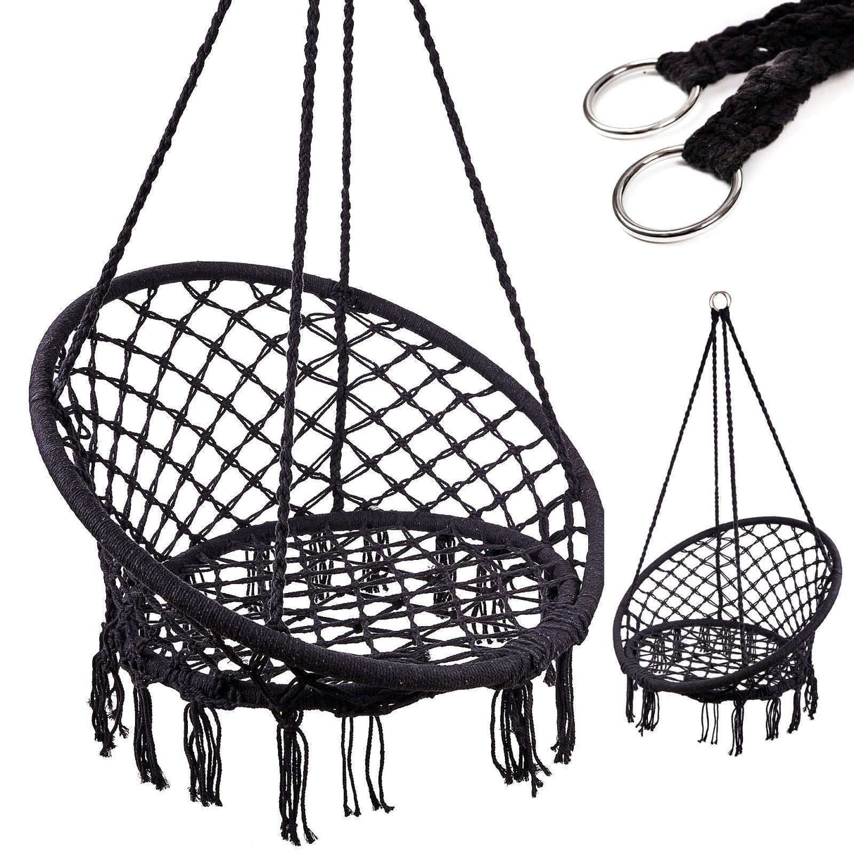 Hängfåtölj med metallram 150 kg svart 80 cm