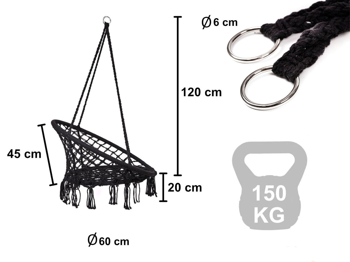 Hängfåtölj med metallram 150 kg svart 80 cm