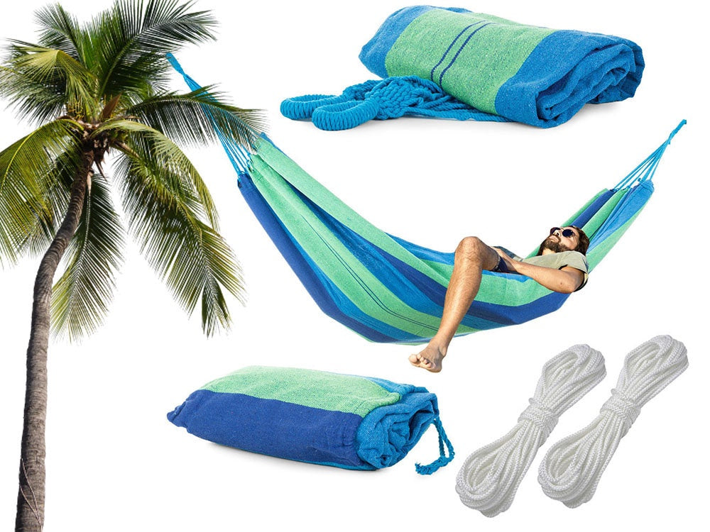 Hängmatta bomull/polyester 200x80 cm 200 kg med förvaringspåse & linor