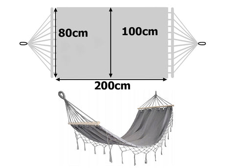Hängmatta grå 200x100 cm med cover 2 fästrep och bärväska