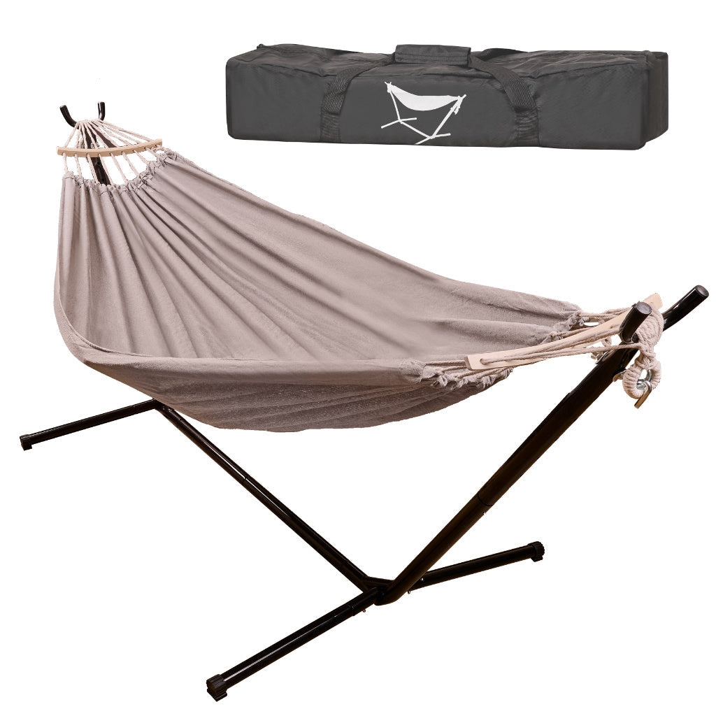 Hängmatta med ställning 210x153 cm justerbar höjd 64–92 cm svart/grå