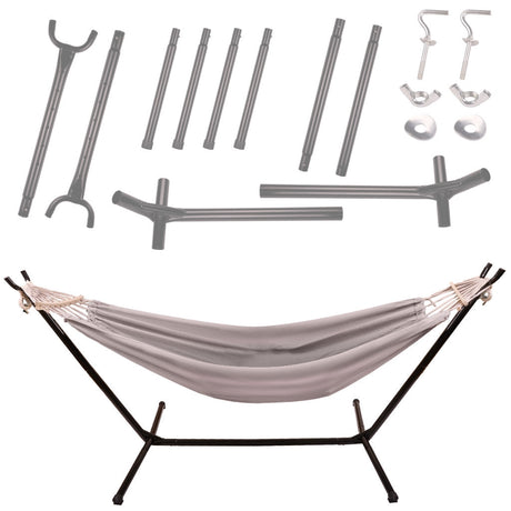 Hängmatta med ställning 210x153 cm justerbar höjd 64–92 cm svart/grå