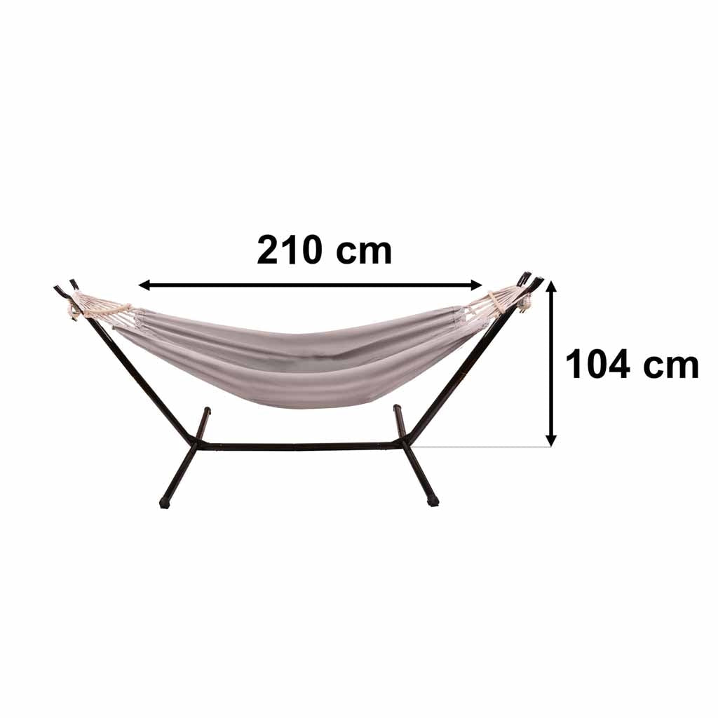 Hängmatta med ställning 210x153 cm justerbar höjd 64–92 cm svart/grå