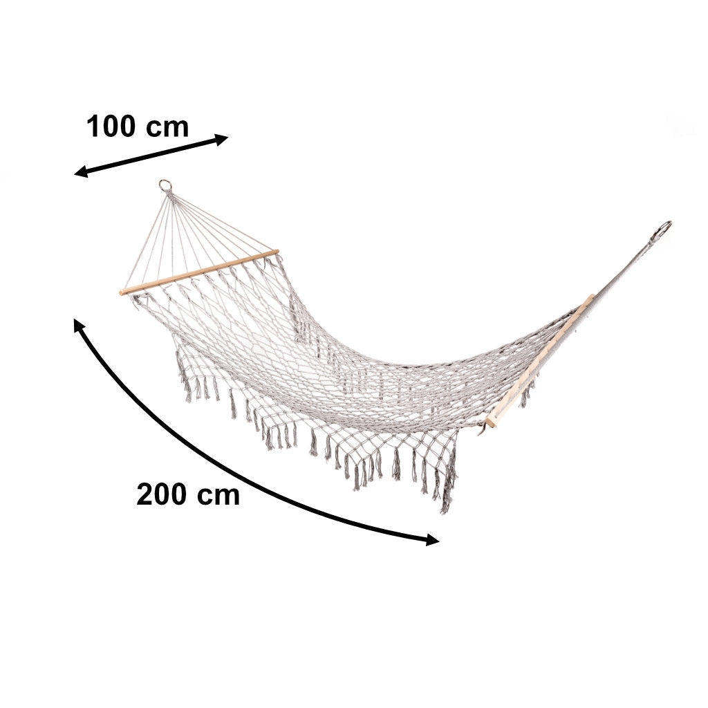 Hängmatta med trästomme grå 200x100 cm max 150 kg