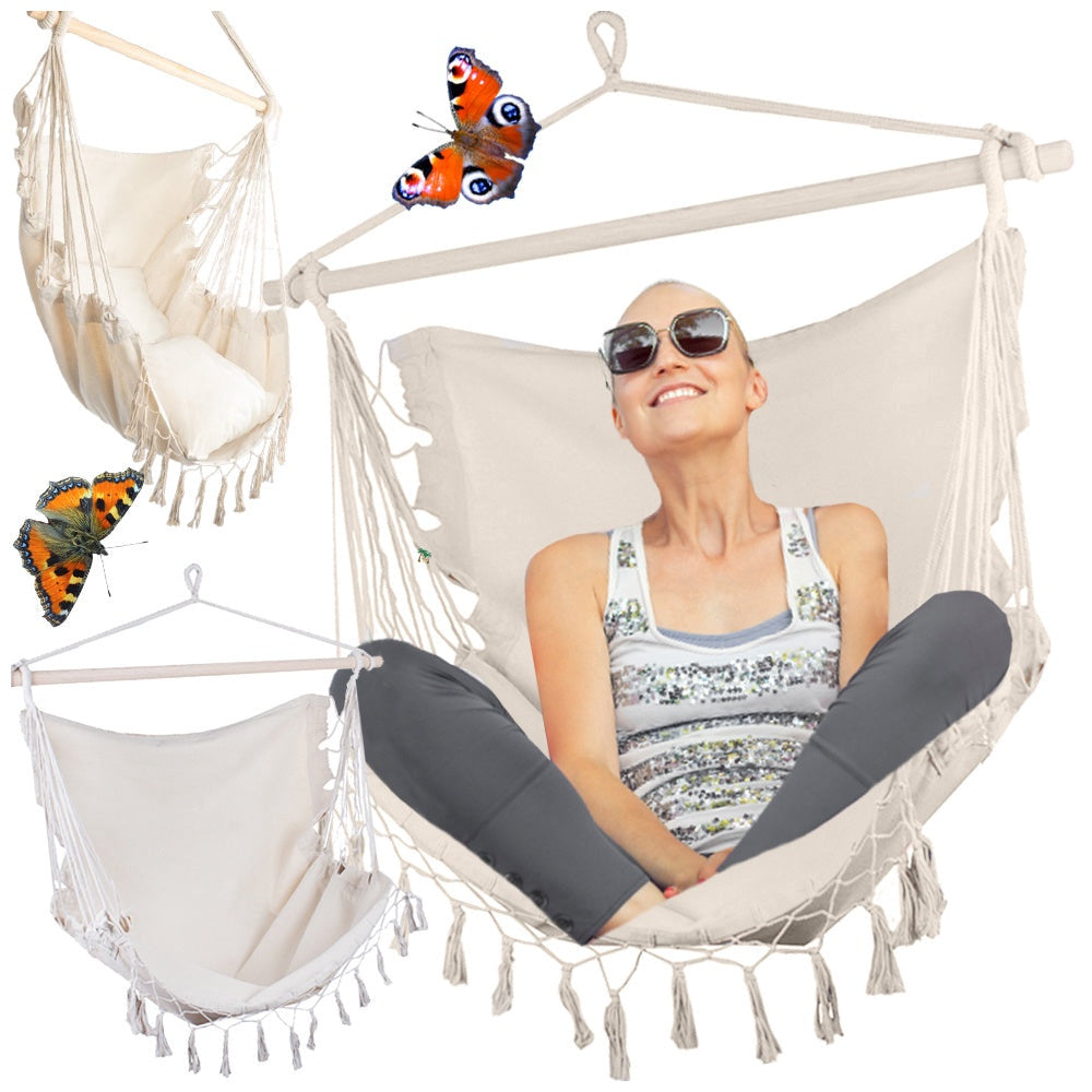 Hängstol hammock chair bomull/polyester med trästång 90 cm
