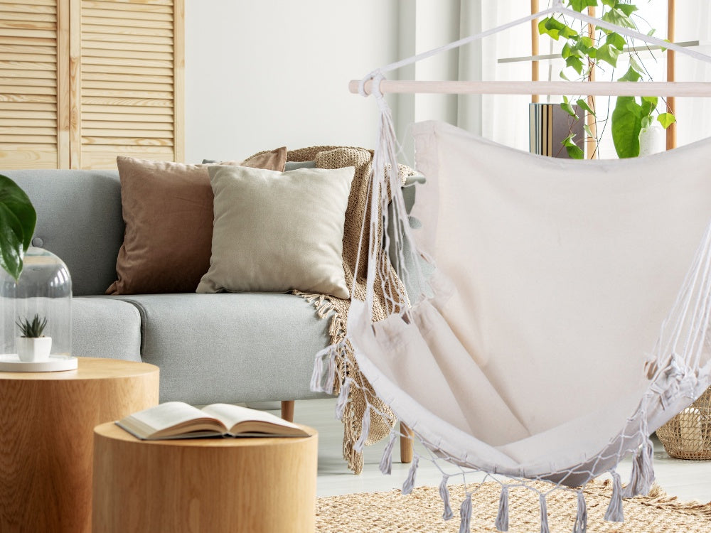 Hängstol hammock chair bomull/polyester med trästång 90 cm