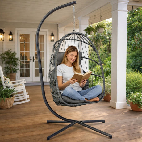 Hängstol korg med stativ PE-rattan/stål 192 cm max 120 kg