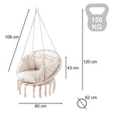 Hängstol svansbo med kuddar 150 kg ecru 80 cm metallram