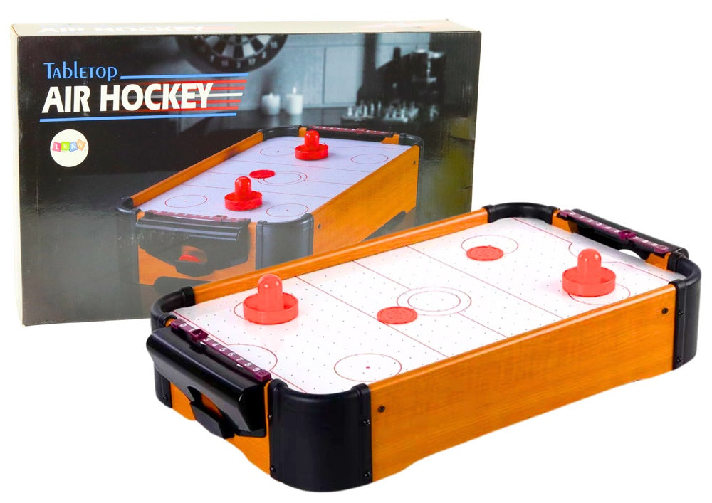 Hockeybord i trä 45x25 cm med ljus och ljudeffekter, 2 puckar