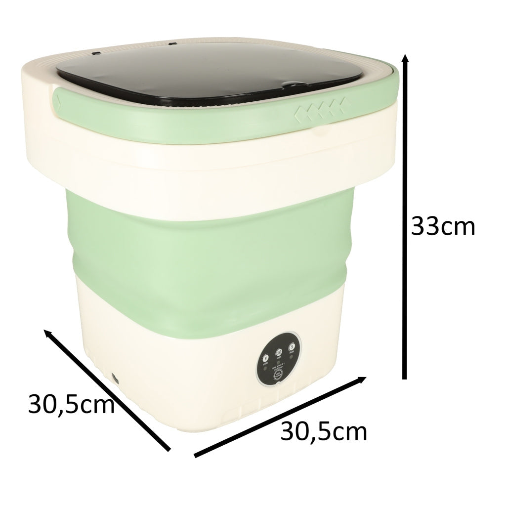 Hopfällbar campingtvättmaskin 12 L 12 V IPX4 med centrifug grön