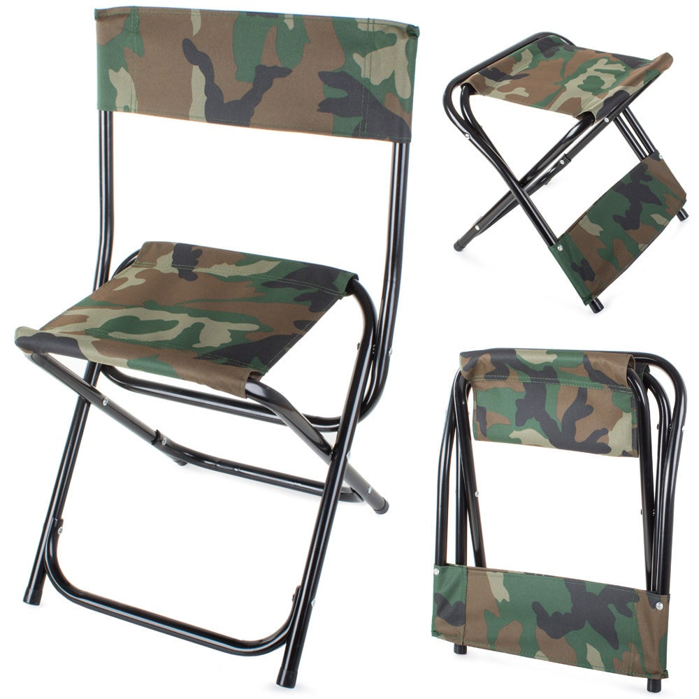 Hopfällbar fiskestol/campingstol med ryggstöd camouflage 64 cm