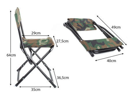 Hopfällbar fiskestol/campingstol med ryggstöd camouflage 64 cm