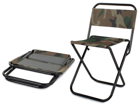 Hopfällbar fiskestol med ryggstöd camouflage, metallram 59 cm